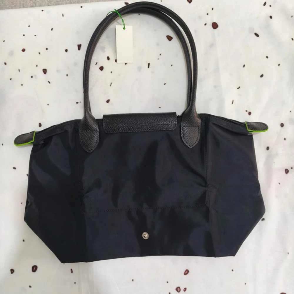 Longchamp Black Tote with Neon Green Trim